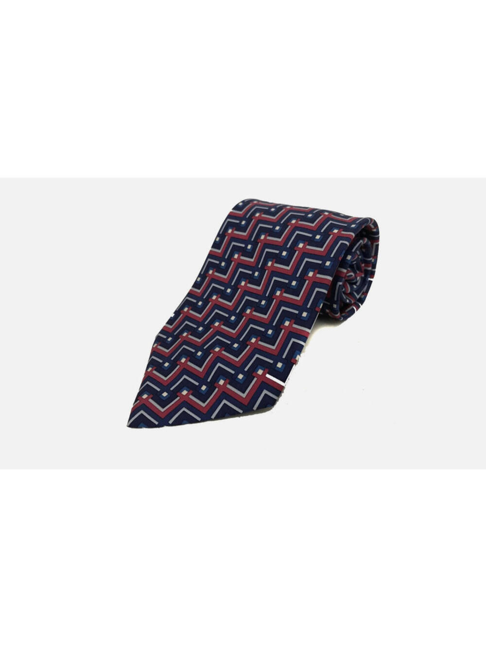 HERMES 100% Silk Tie Geometric Patterns MultiColor Blue Red Squares